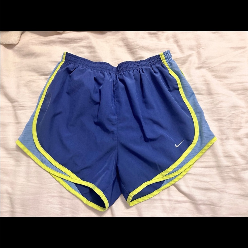 Nike Women's Athletic Shorts in Blue with Yellow Trim